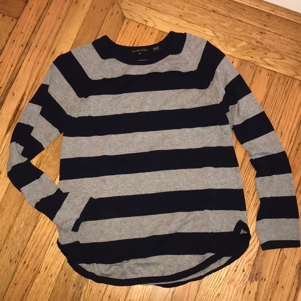 Navy and Gray striped cotton sweater, sz Medium